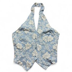 SHEIN Blue Floral Halter Neck Crop Top